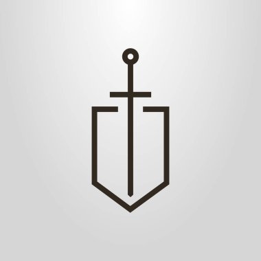 siyah ve beyaz basit vektör hat sanat sembol şövalye kılıç kalkan 