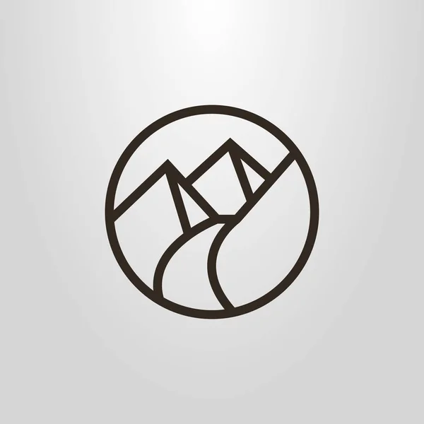 山の小道の黒と白の丸い単純なベクトル ライン アート ピクトグラム — ストックベクタ