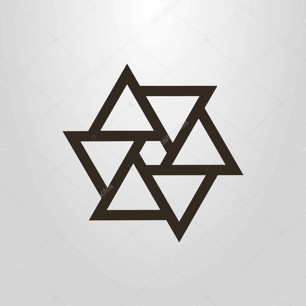 Black and white simple abstract line art pictogram of camera shutter in six triangles arranged in a circle