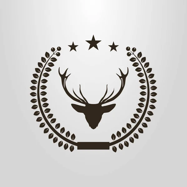 Pictogramme Vectoriel Simple Noir Blanc Tête Cerf Dans Couronne Laurier — Image vectorielle