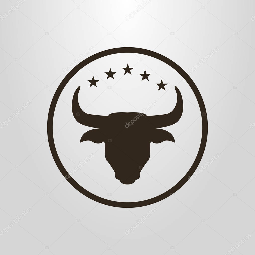 black and white simple vector pictogram of bull head under five stars  in a round frame