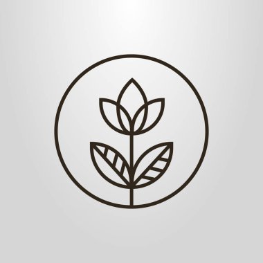 Siyah ve beyaz vektör simge yuvarlak bir çerçeve içinde bir satır sanat basit çiçek