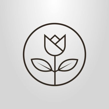 Siyah ve beyaz basit vektör hat sanat sembol yuvarlak çerçeve çiçek