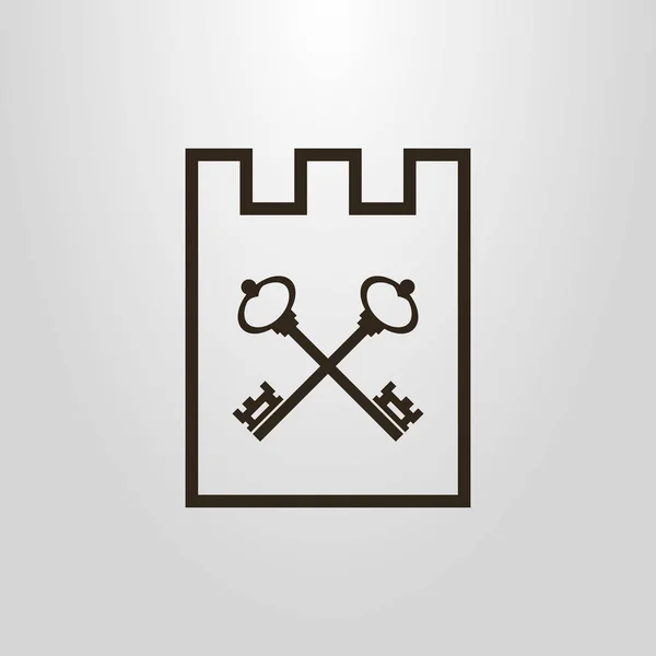Černá Bílá Jednoduchý Vektor Symbol Zkřížených Klíčů Rámci Hrad — Stockový vektor