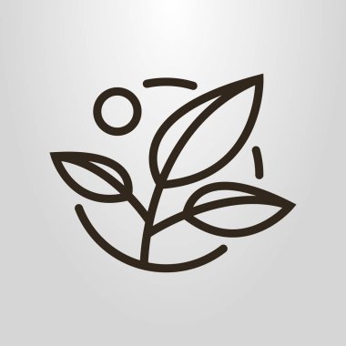 Siyah ve beyaz basit vektör hat sanat sembol güneş ile bitkinin 