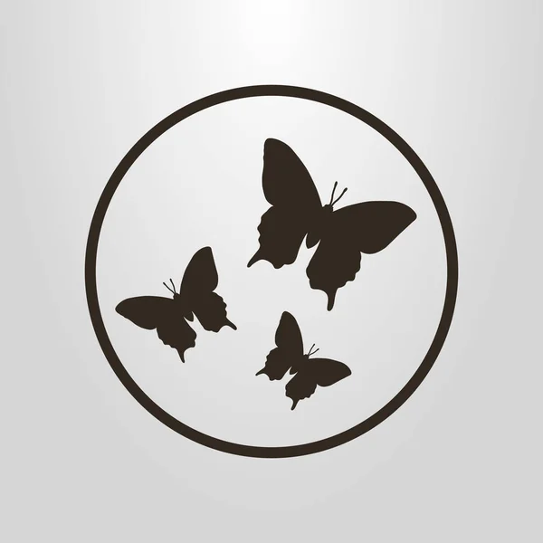 Símbolo Vectorial Simple Blanco Negro Mariposas Marco Redondo — Vector de stock