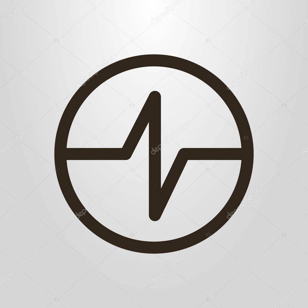 Black and white simple vector line art  impulse trace symbol in a round frame