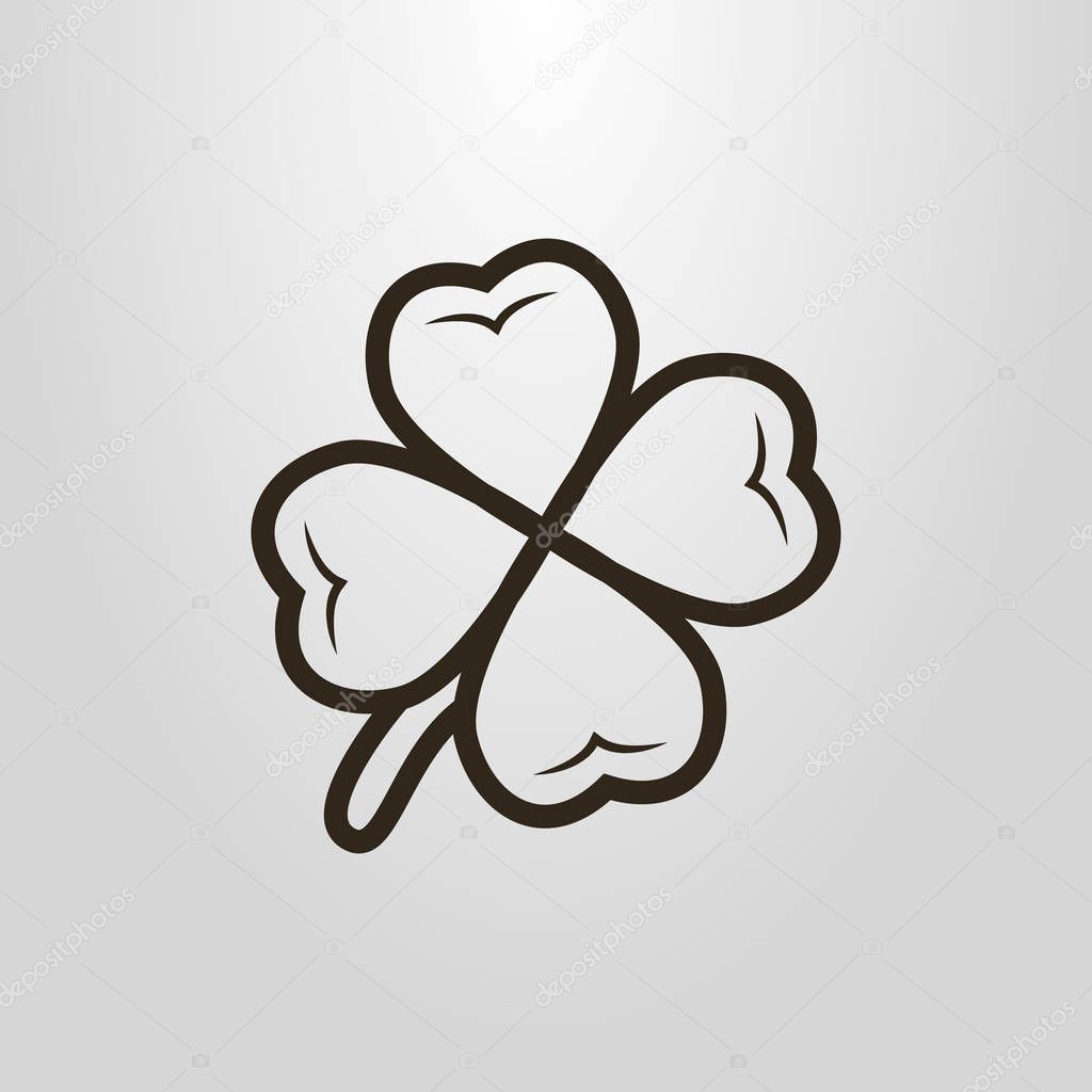 Black and white simple vector line art symbol of four-leafed clover