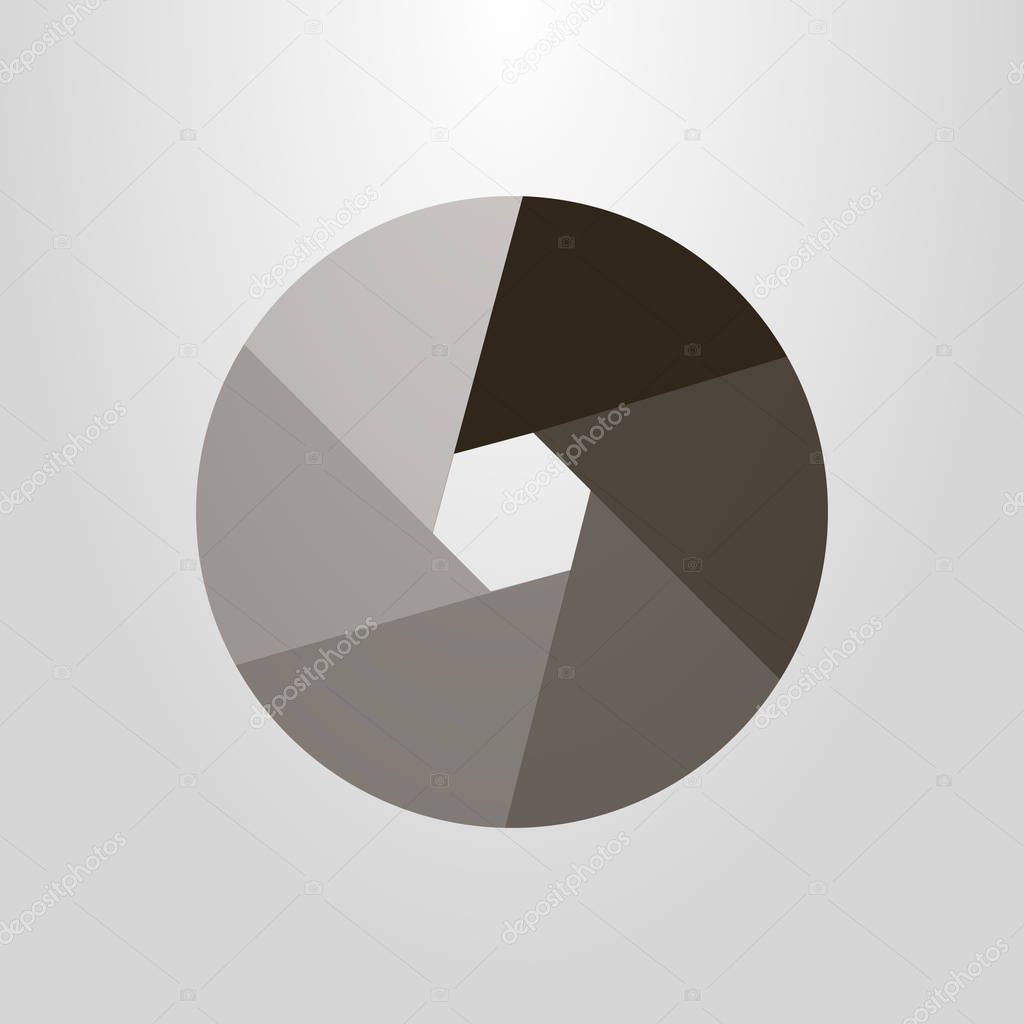 Black and white simple vector round symbol of camera shutter