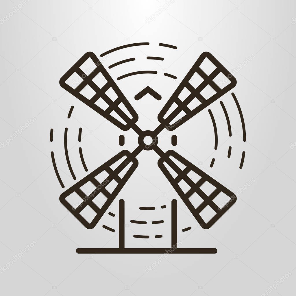 Black and white simple vector line art symbol of the windmill