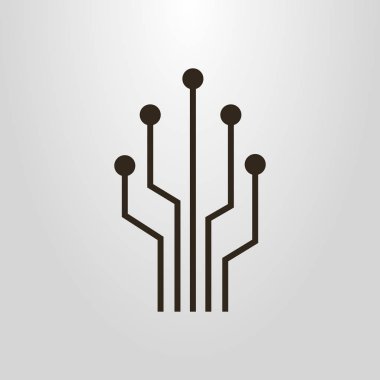 Siyah ve beyaz basit vektör hat sanat sembol siber çip ağacının