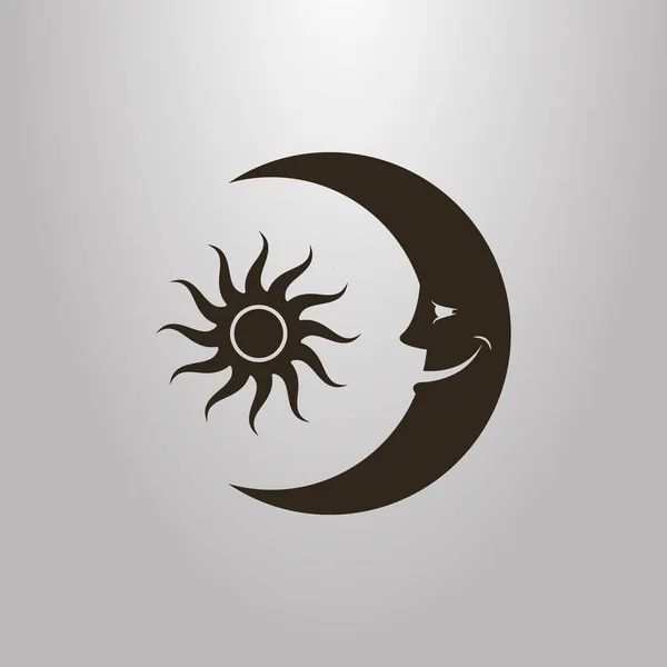 Preto Branco Plana Simples Vetor Desenho Animado Símbolo Lua Sol — Vetor de Stock