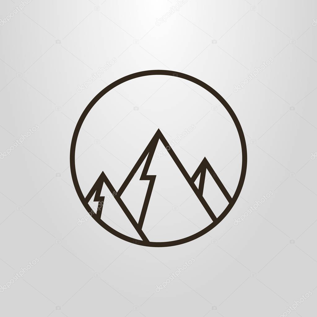 Black and white geometric symbol of mountain peaks in the round frame