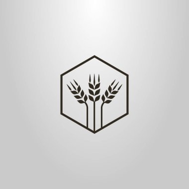 siyah ve beyaz basit vektör soyut sembolü altıgen çerçeve içinde üç buğday kulak