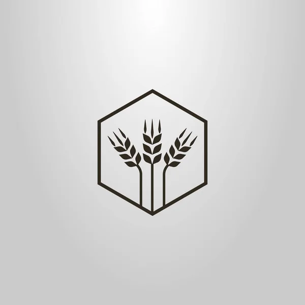 Чорно Білий Простий Вектор Абстрактний Символ Трьох Вух Пшениці Шестикутній — стоковий вектор