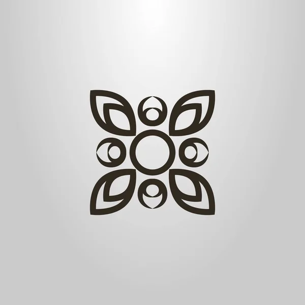 Czarno Białe Proste Wektor Symbol Ozdobny Kwiat Czterema Leafs — Wektor stockowy