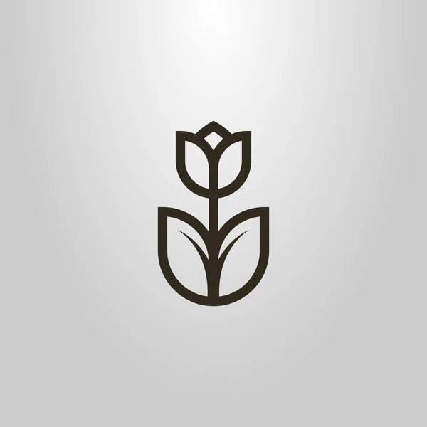 Black White Simple Vector Geometric Symbol Line Art Flower Tulip — Stock Vector