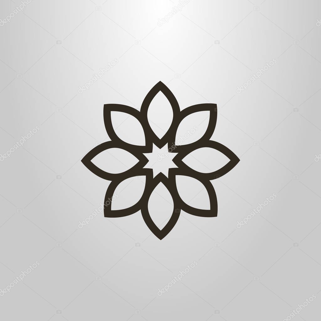 black and white simple vector line art symbol of flower with eight petals