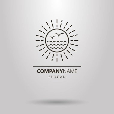 siyah ve beyaz basit vektör yuvarlak çizgi sanat logo deniz ve güneşin martılar