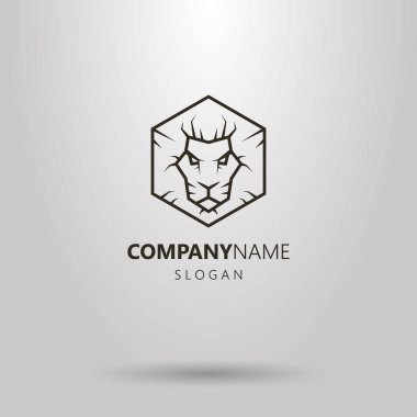 Siyah ve beyaz basit vektör altıgen hat sanat aslan logo baş