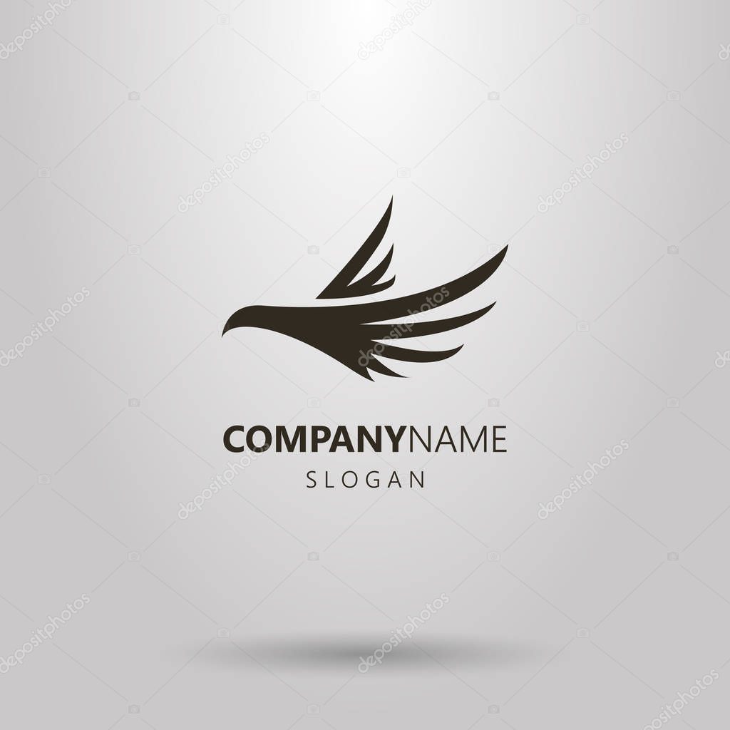 Black and white simple vector abstract logo of flying bird