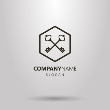 Siyah ve beyaz basit vektör logosu bir altıgen çerçeve içinde iki çapraz anahtarlar