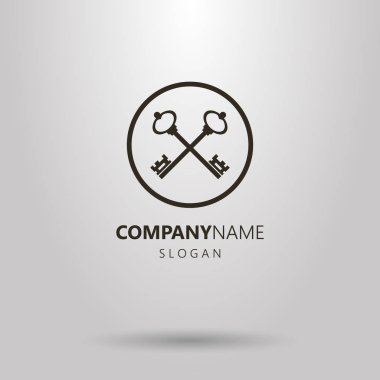 Siyah ve beyaz basit vektör logosu yuvarlak bir çerçeve içinde çapraz anahtarlar