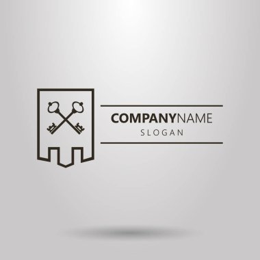 Siyah ve beyaz basit vektör yatay logo başlık çerçevesi içinde iki çapraz anahtarlar