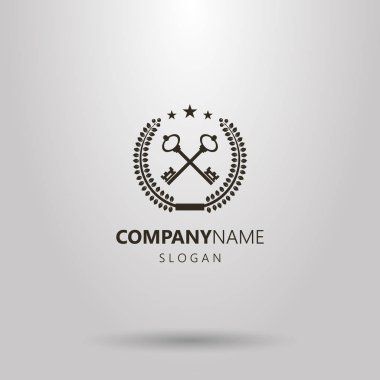 Siyah ve beyaz basit vektör logosu bir defne çelengi iki çapraz anahtarlar ile