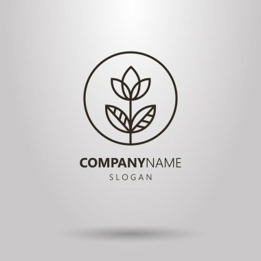 Siyah ve beyaz basit satır sanat logo yuvarlak bir çerçeve içinde bir soyut basit çiçek