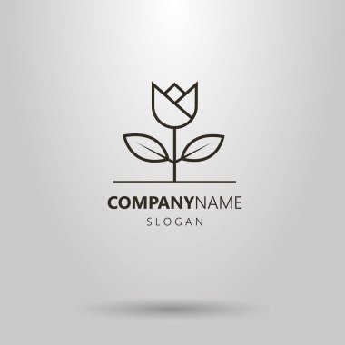 Siyah ve beyaz basit vektör hat sanat çiçek logosu