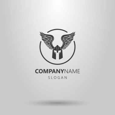 Siyah ve beyaz basit kask kanatları logolu bir yuvarlak çerçeve