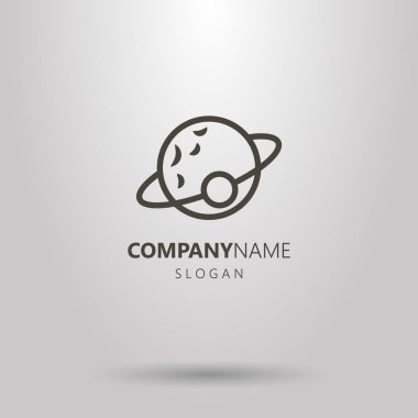 Siyah ve beyaz basit vektör hat sanat logo gezegenin bir uydu