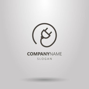 Siyah ve beyaz basit vektör hat sanatı elektrik fiş yuvarlak bir çerçeve içinde logo
