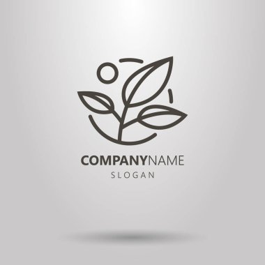 Siyah ve beyaz basit vektör hat sanat bitki logo yuvarlak çerçeve