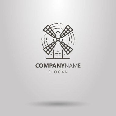 Siyah ve beyaz basit vektör hat sanat logo yel değirmeni