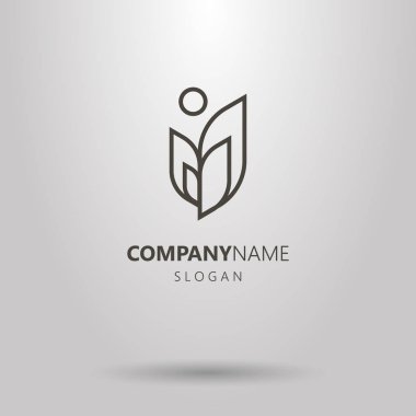 Siyah ve beyaz basit vektör hat sanat bitki güneş logosu ile