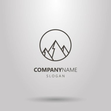 Siyah ve beyaz vektör hat sanat geometrik logo yuvarlak bir çerçeve içinde dağların