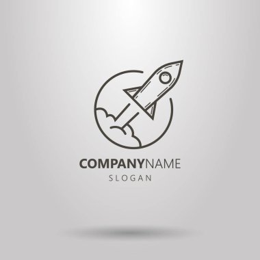 Siyah ve beyaz vektör hat sanat logo uçan roket