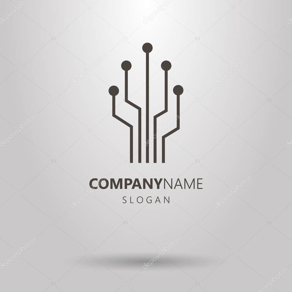 Black and white simple vector line art geometric chip tree logo