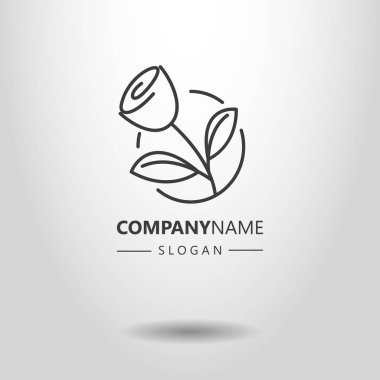 siyah ve beyaz basit vektör hat sanatı logo yuvarlak bir çerçeve içinde gül