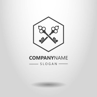 Siyah ve beyaz basit vektör logosu bir altıgen çerçeve içinde iki çapraz anahtarlar