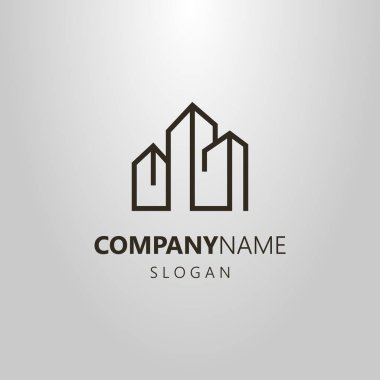 siyah ve beyaz basit geometrik vektör hat sanat logo üç yüksek katlı binaların