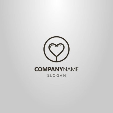 siyah ve beyaz basit vektör hat sanat kalp logosu yuvarlak bir çerçeve içinde