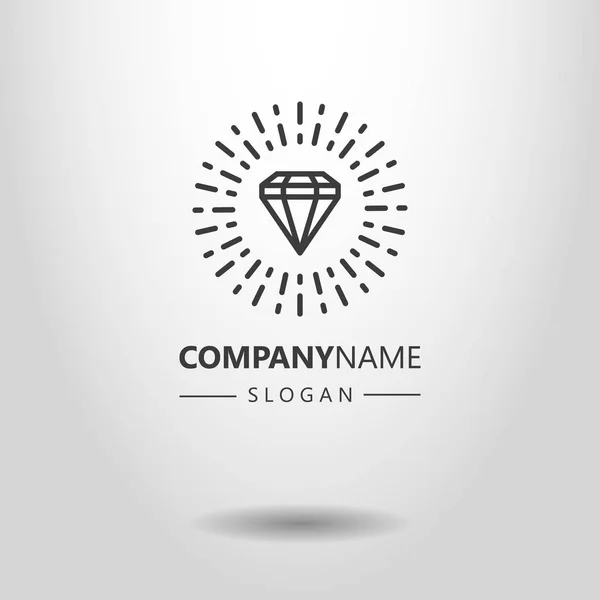 Blanco Negro Simple Vector Línea Arte Logotipo Diamante Los Rayos — Vector de stock