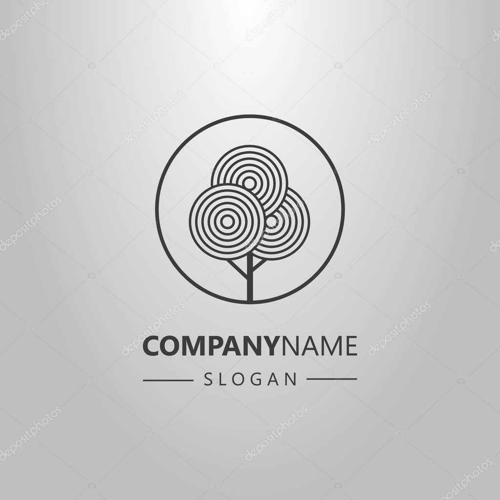 black and white simple vector line art geometric logo of circle tree in a round frame