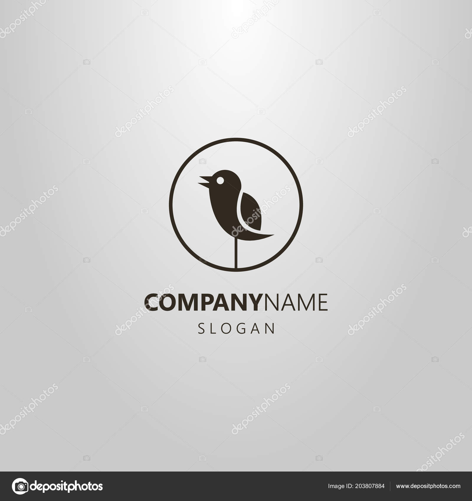Logo Vectoriel Simple Noir Blanc Oiseau Chant Abstrait Dans