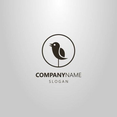 siyah ve beyaz basit vektör logosu bir soyut şarkı kuş türü bir yuvarlak çerçeve