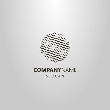siyah ve beyaz basit vektör hat sanat logo dalgaları oluşan bir yuvarlak şekil