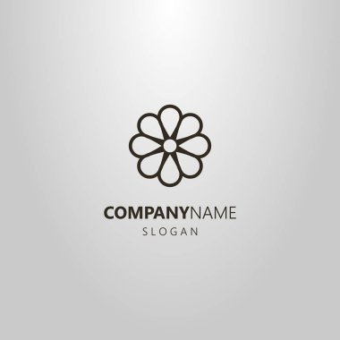 siyah ve beyaz basit düz sanat vektör hat sanat papatya çiçek logosu